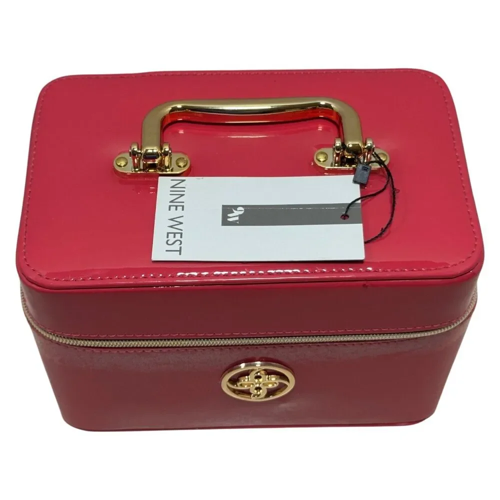 Nine West Jewelry Case Travel Organizer Pink Patent Leather Zip Box New